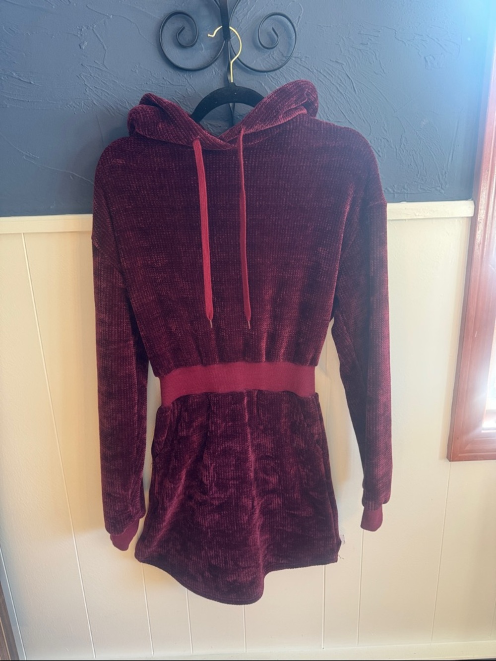Fashion Nova Burgundy Long Sleeve Hooded Dress